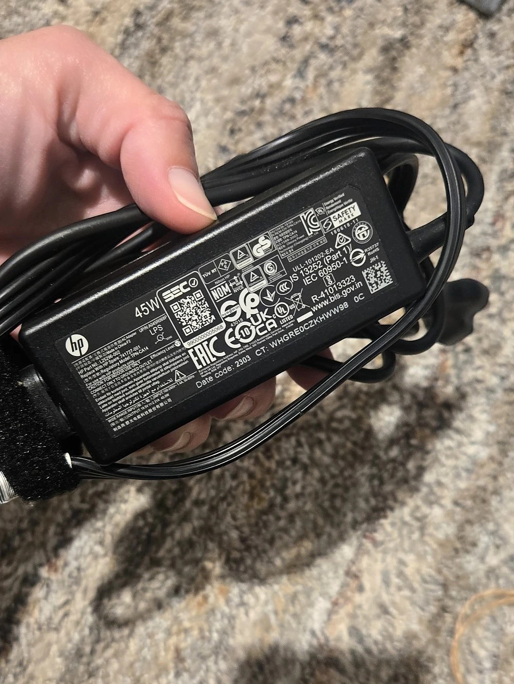 HP 45W Smart AC Adapter 45W AC Adapter Black